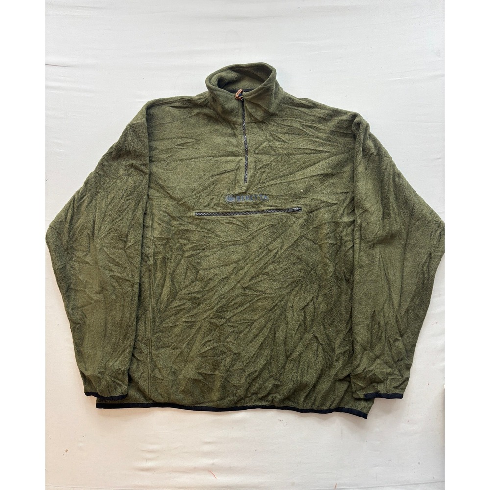 Beretta Mens XL Fleece Quarter Zip Pullover Olive Green Outdoor Hunting Sweater